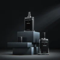 Perfume bottle packaging showing 
