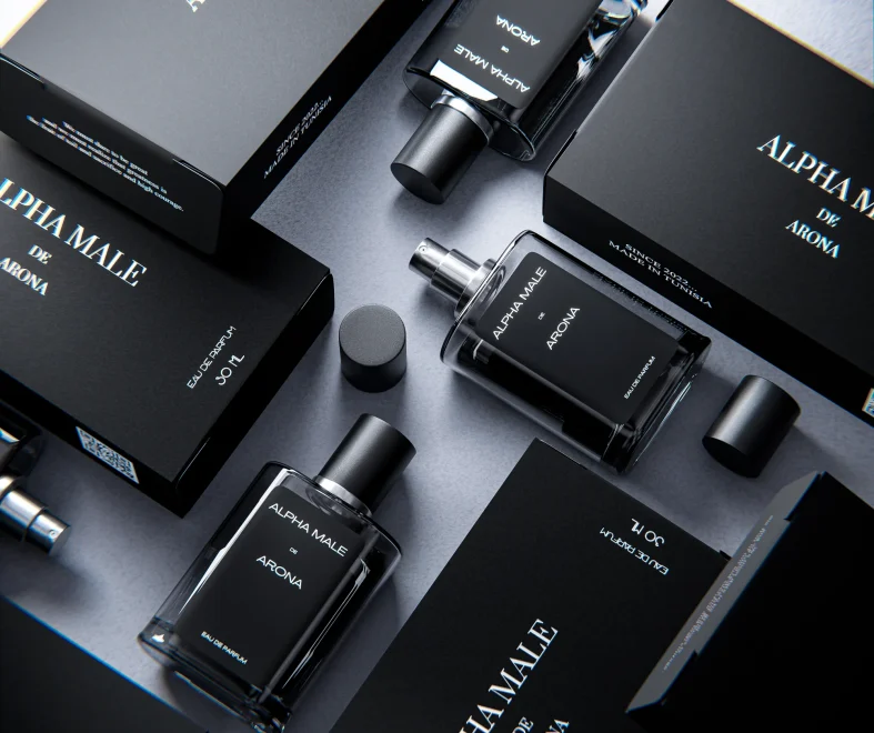 Perfume packaging featuring 