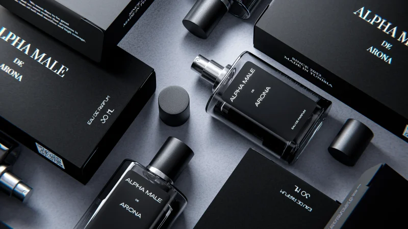 Perfume packaging featuring 